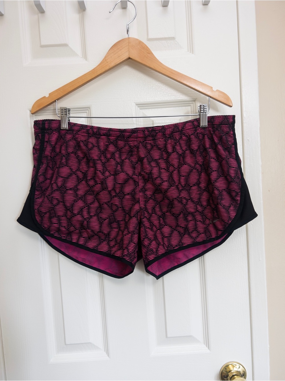 Nike Women’s Pink and Black Patterned Athletic Shorts